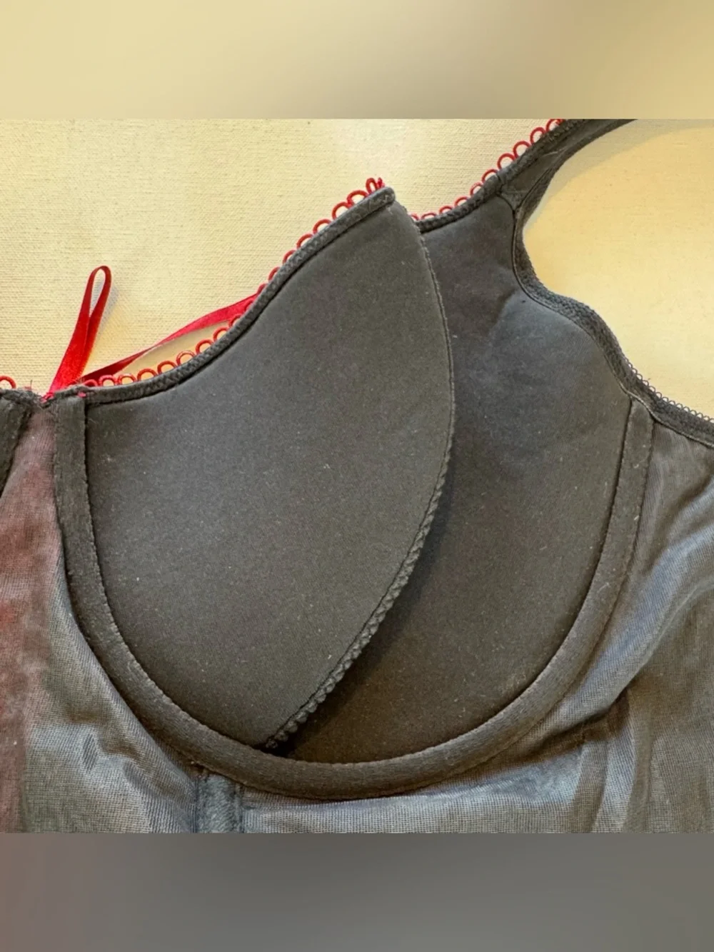 Cacique Burgundy Corset Bra Top Size 44 Black/Red Padded Adjustable Straps